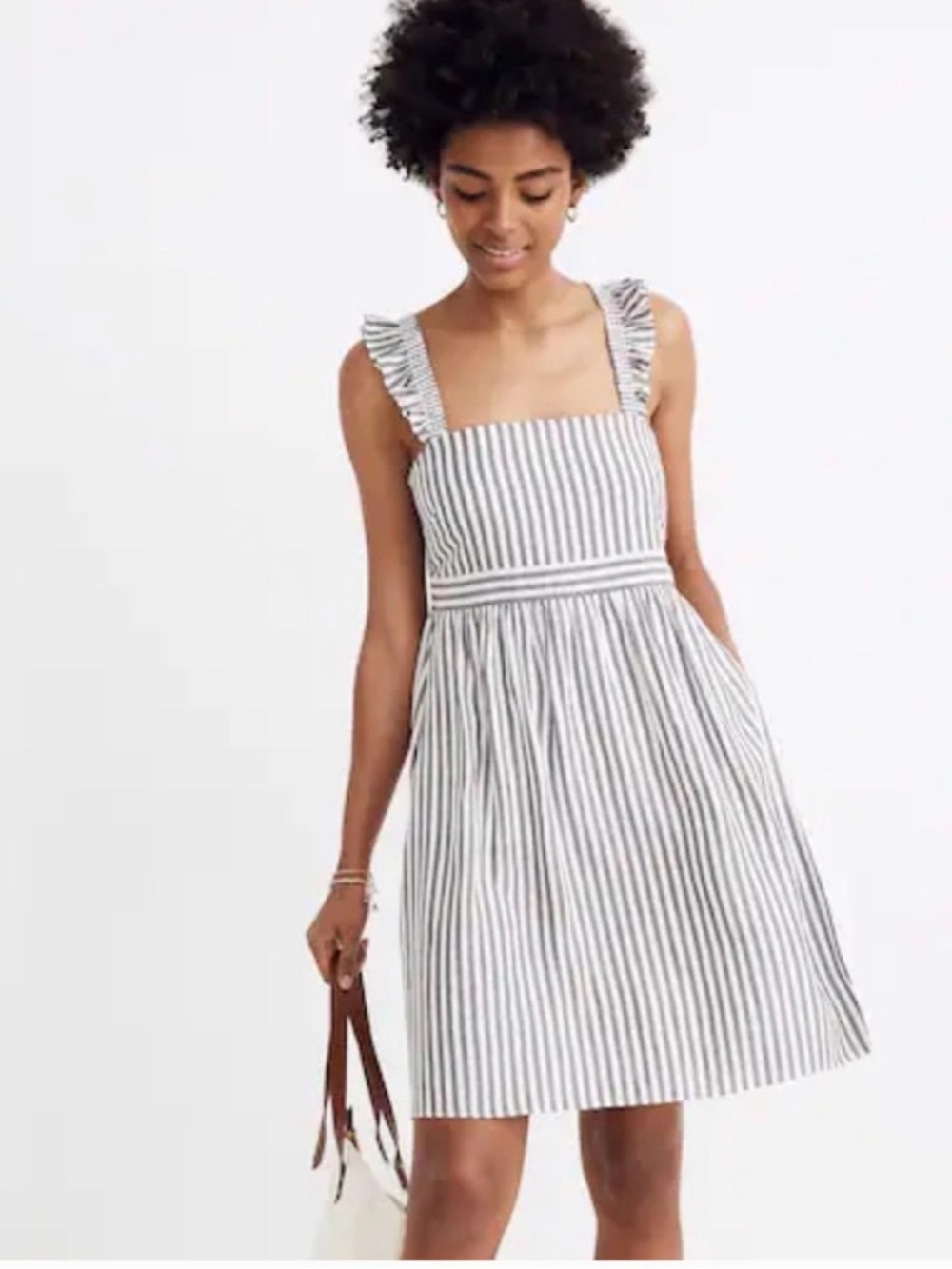 Madewell - feminine striped summer dress, ruffle straps.